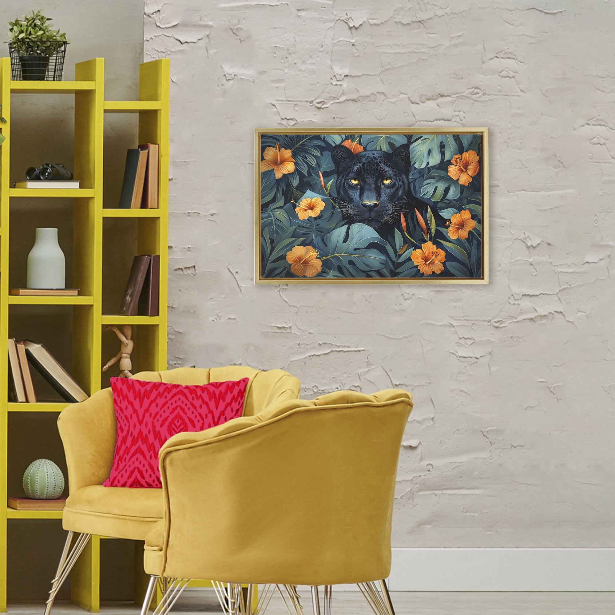 Stupell Industries Hiding Panther's Paradise Gold Framed Floater Canvas Wall Art, design by Ray Powers