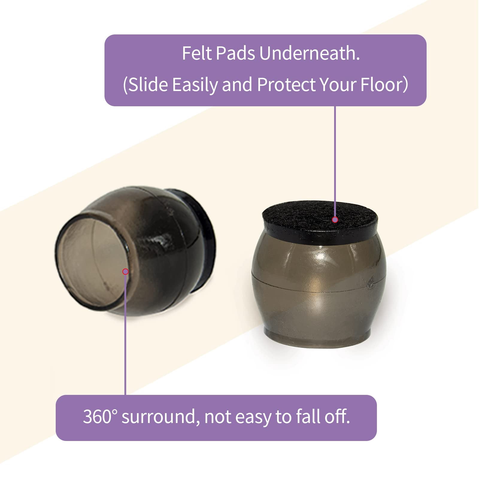 Flyshop 4pcs TPR Rubber Chair Leg Caps for Hardwood Floor, Round Chair Leg Floor Protectors with Felt Pads, Black, Small Size 20 to 30 mm, 13/16" to 1-3/16"