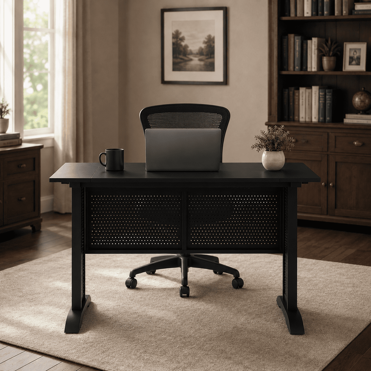 Computer Desk, 47 Inch Office Desk, Gaming Desk Writing Desk Work Desk for Home Office, Study, Modern Simple Desk, Metal Frame Black