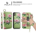 thumbnail image 4 of Multifunctional Wallet Case For iPhone XR with RFID Blocking Card Slots,Detachable Purse Soft PU Leather Magnetic Snap Hand Strap Zipper Pocket Cute Flower Phone Case with Carabiners,Green, 4 of 14