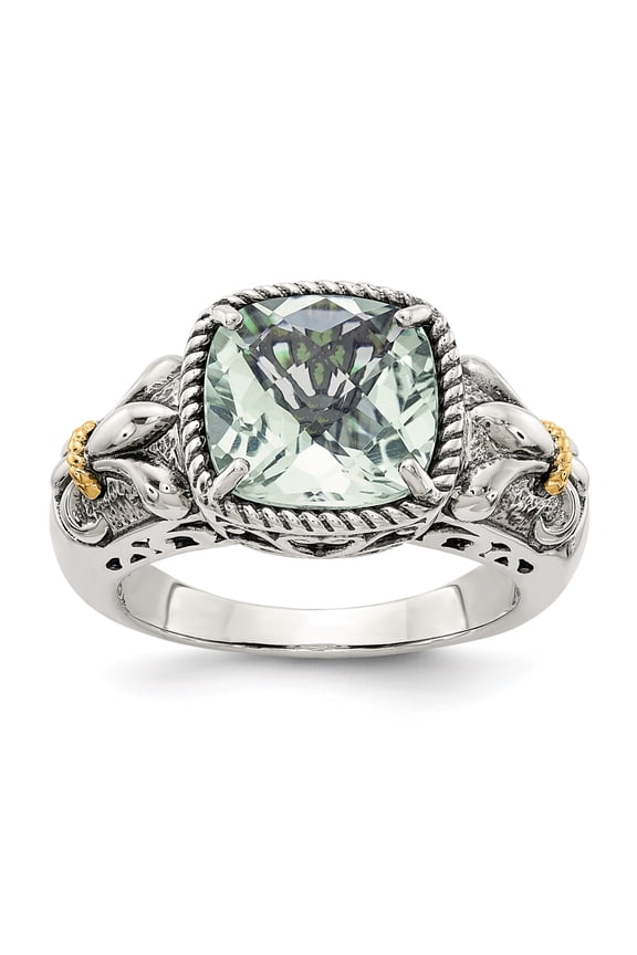 Sterling Silver w/14k Green Quartz Ring - Size 7