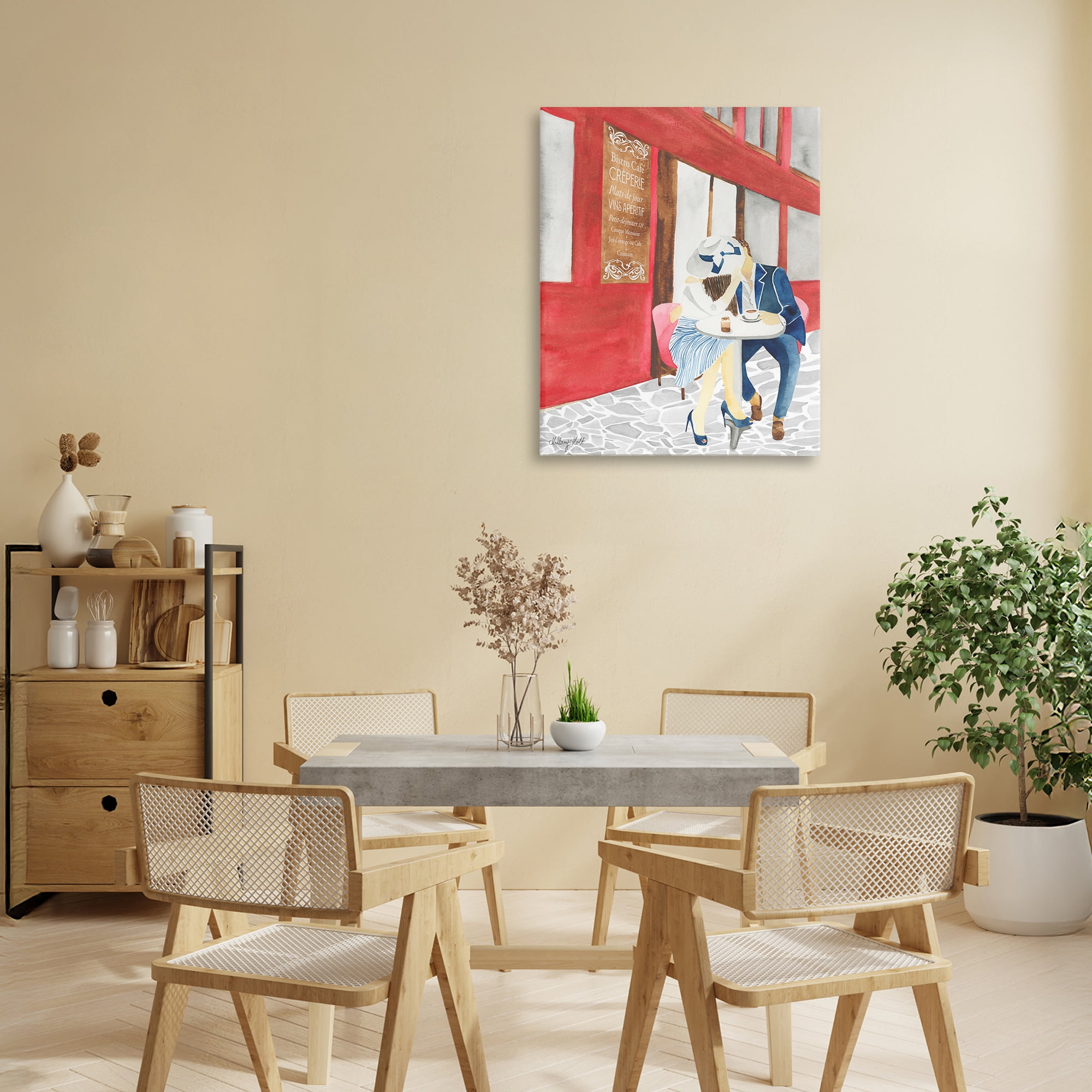 Stupell Industries Kiss At Parisian Cafe Canvas Wall Art, design by Hillary Holt