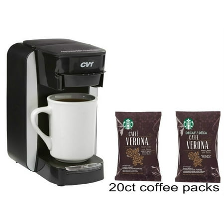 Café Valet Platinum Brewer Single Serve Coffee System and Starbucks Coffee 10-Count Café Verona Regular and 10-Count Café Verona Decaf One-Cup Coffee Filter Packs with Disposable Brew