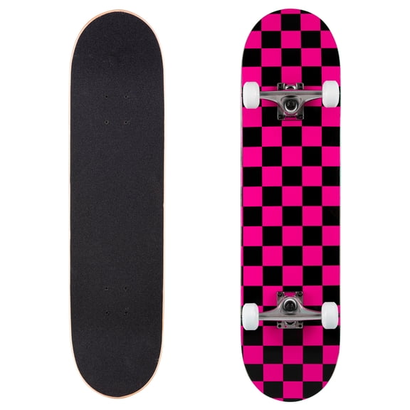 Runner Sports Complete Full Size Maple Checkerboard Deck Skateboard - Pink