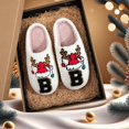 thumbnail image 4 of Christmas Slippers for Men Size 8 Fuzzy Cute Outdoor Indoor Slippers Xmas Santa Reindeer Letter Print Fashion Winter Shoes (Red & White, B), 4 of 6
