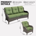 thumbnail image 3 of Meetleisure 3 Piece Wicker Patio Furniture Set, Rattan Chairs with 3-Seater Sofa, High Back, Deep Seating, Wide Armrest, Thick Cushions for Deck Porch, Green, 3 of 9