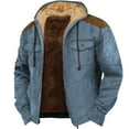 thumbnail image 2 of Uooqdmx Jackets for Men Fleece Jacket Men Solid Color Combination Hooded Sweater with Brown Pocket Cotton Jacket Winter Jackets for Men Blue XL, 2 of 4