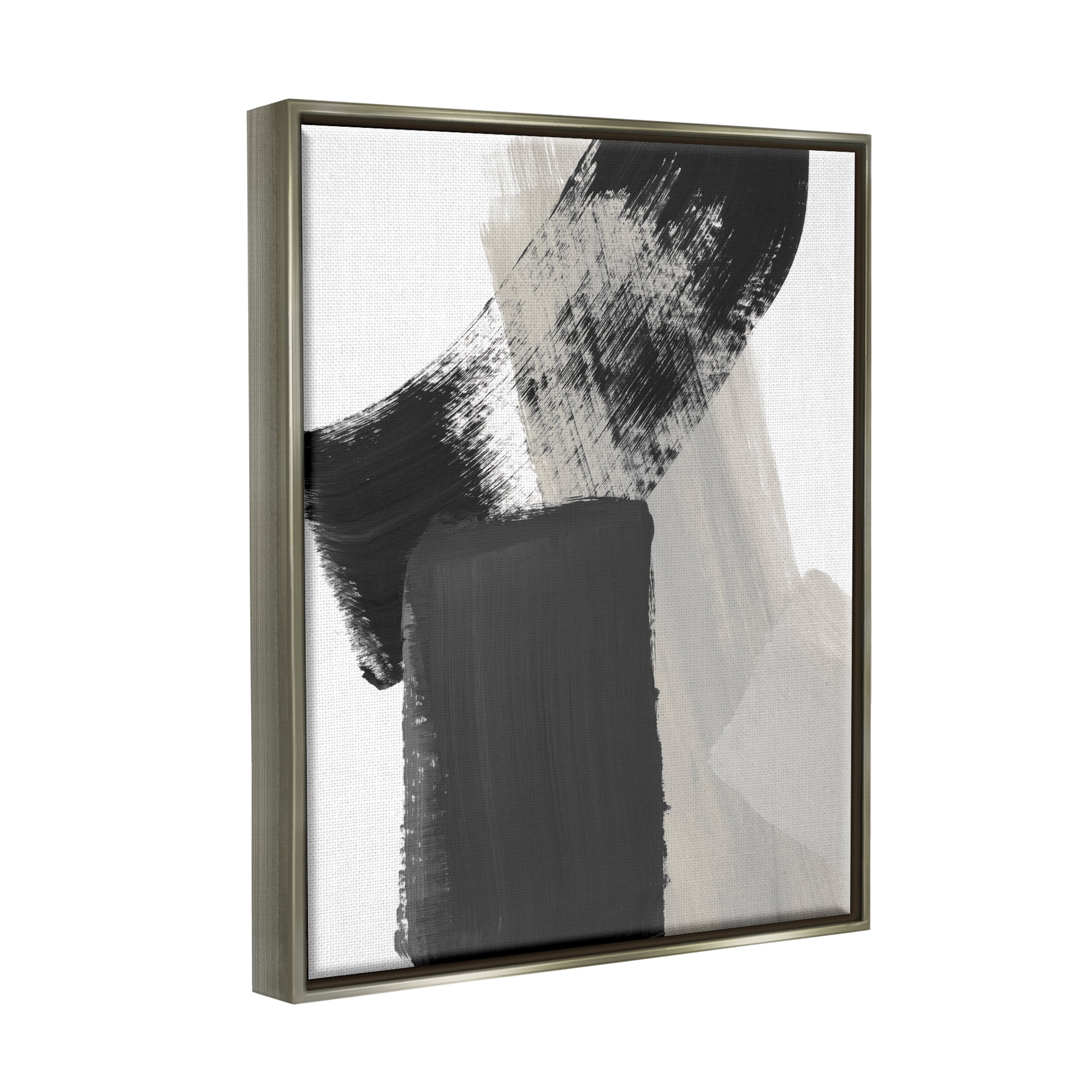 Stupell Industries Black & Beige Abstract Abstract Painting Gray Floater Framed Art Print Wall Art, 25 x 31