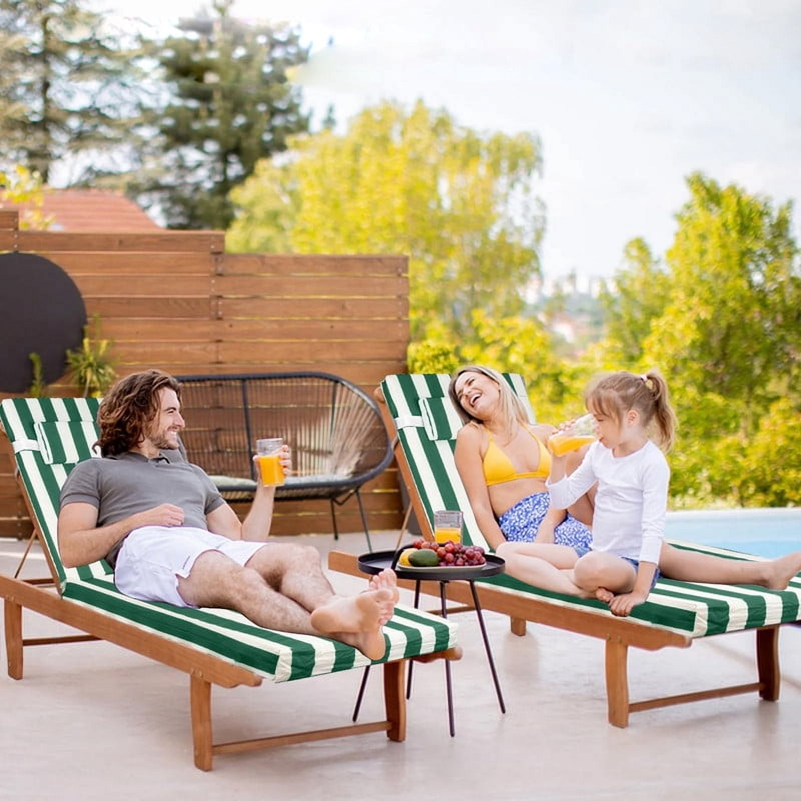 Outdoor Chaise Lounge Chair Cushion, Replacement Cushions For Patio Furniture, Waterproof Pool Chair Cushions With Headres, Fade Resistant Sun Lounger Cushions（2pc Green and white）