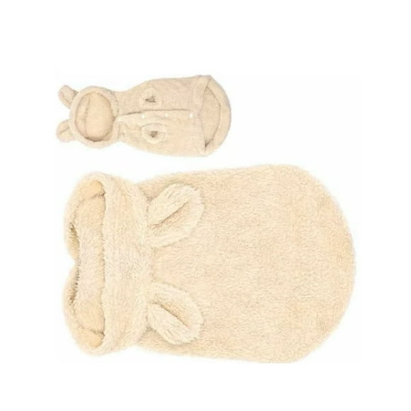 Pet Plush Clothes Hooded Soft Warm Thickened Breathable Buttons Closure Cute Dog Coat for Autumn Winter Apricot