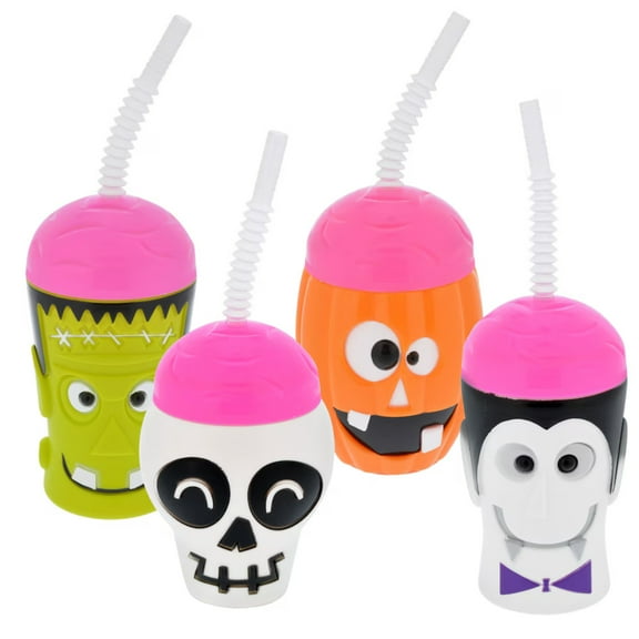 Halloween Assorted Plastic Tumblers with Straws, Set of 4