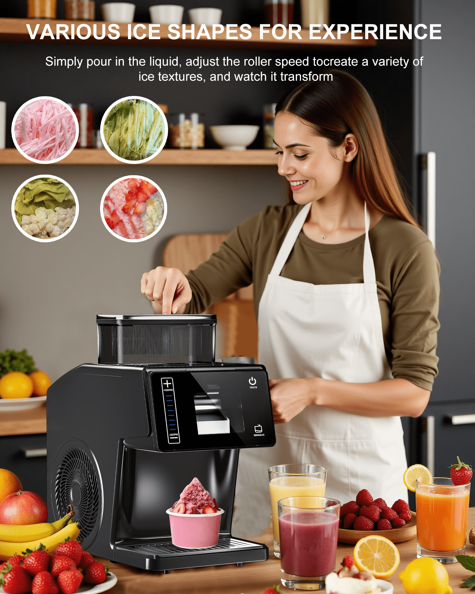 Snowflake Maker, Portable Power Ice Shaved machine with Rapid Cooling, Food-Grade Stainless Steel Material, Adjustable Speed Frozen Drink Maker for Home, Party, School