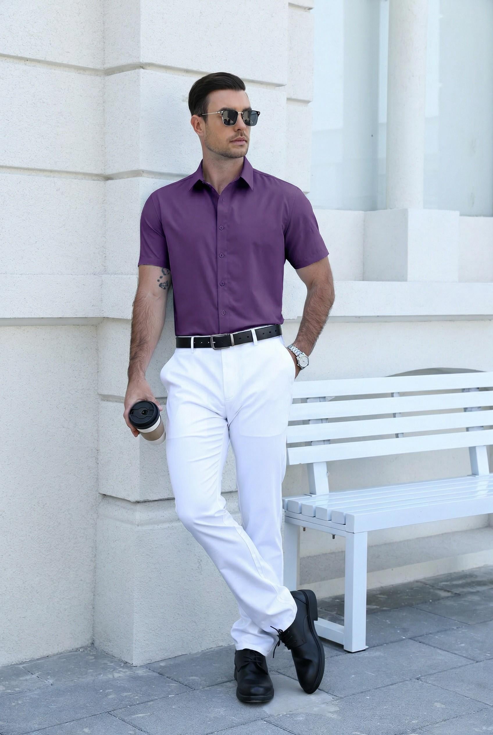 COOFANDY Men's Lightweight Breathable Short Sleeve Shirt, 100% Polyester, Easy-Care Wrinkle-Resistant for Daily Casual and Office Wear