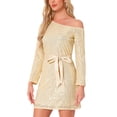 thumbnail image 4 of VESTIDO DE LENTEJUELAS LARGO DE MANGA LARGA PARA MUJER INSPIRE CHIC, VESTIDO DE FIESTA BRILLANTE CON CINTURÓN, 4 of 6