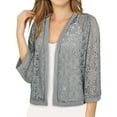 thumbnail image 2 of Women's Cardigan Solid Color Lace Knitted Cardigan With A V Neck And Three Quarter Sleeves For Ladies,Gray Women's Cardigan XL, 2 of 5