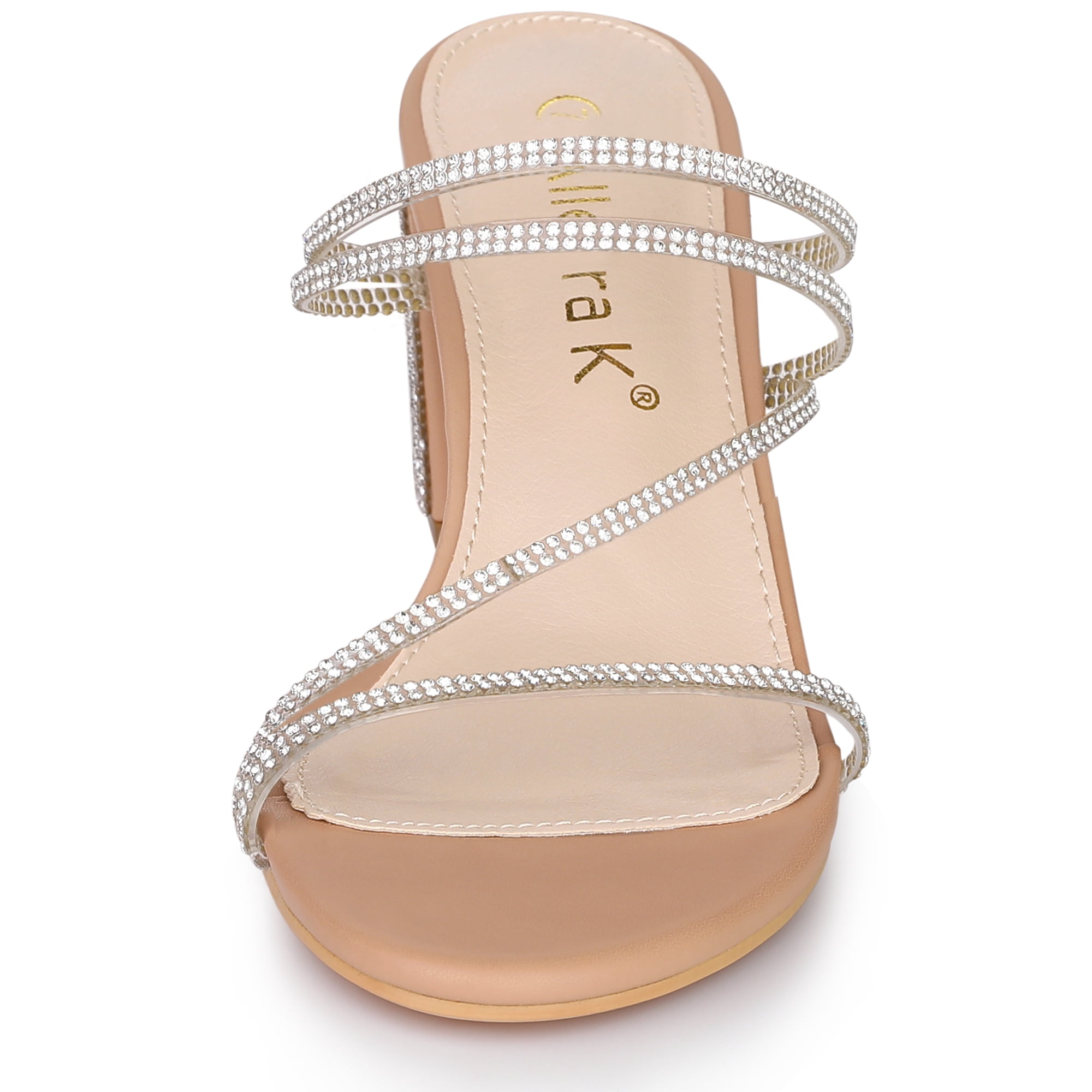 DARING DIVA Women's Rhinestone Block Heel Slide Sandals Nude 10