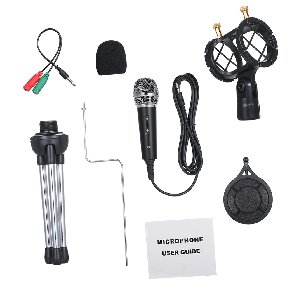 OWSOO Wired Condenser Microphone Audio 3.5mm Studio Mic Vocal Recording KTV Karaoke Mic with Stand for PC Phone