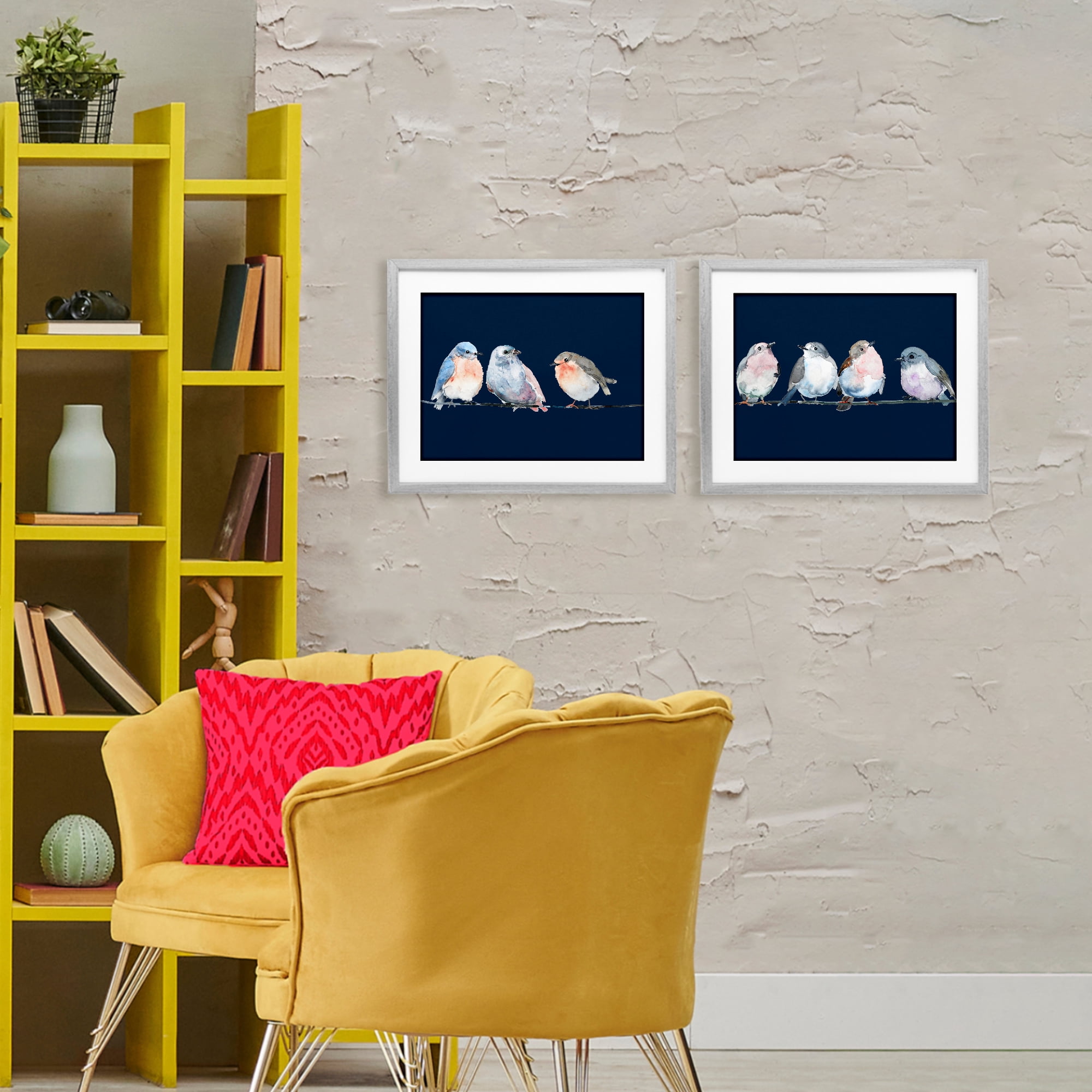 Stupell Industries Perched Navy Toned Birds 2 Piece Gray Framed Print Under Glass Set, design by Lorenzo Collective