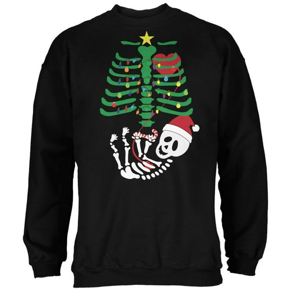 Christmas Tree Baby Skeleton Candy Cane Black Adult Sweatshirt - X-Large