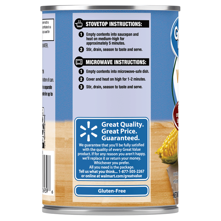 Great Value Golden Sweet Whole Kernel Corn, Canned Corn, 15 oz Can
