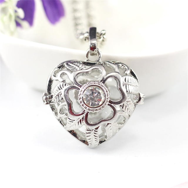 Amante Locket Cadena Amor San Valentín Collar Colgante Difusor de Aceite DIY - Plata Fernando Collar de medallón de corazón
