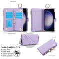 thumbnail image 3 of ELEHOLD For Samsung Galaxy S23 Phone Case Leather Crossbody Zipper Card Wallet Flip Case Kickstand Cover, with Ring Holder,Full Body Protection-Violet, 3 of 7