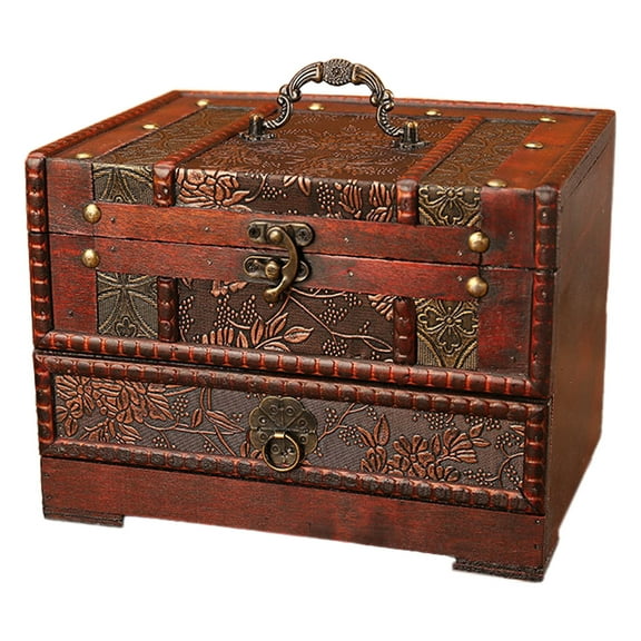 Vintage Wooden Jewelry Box Case Holder Necklace Earrings Storage Box Organizer With Mirror