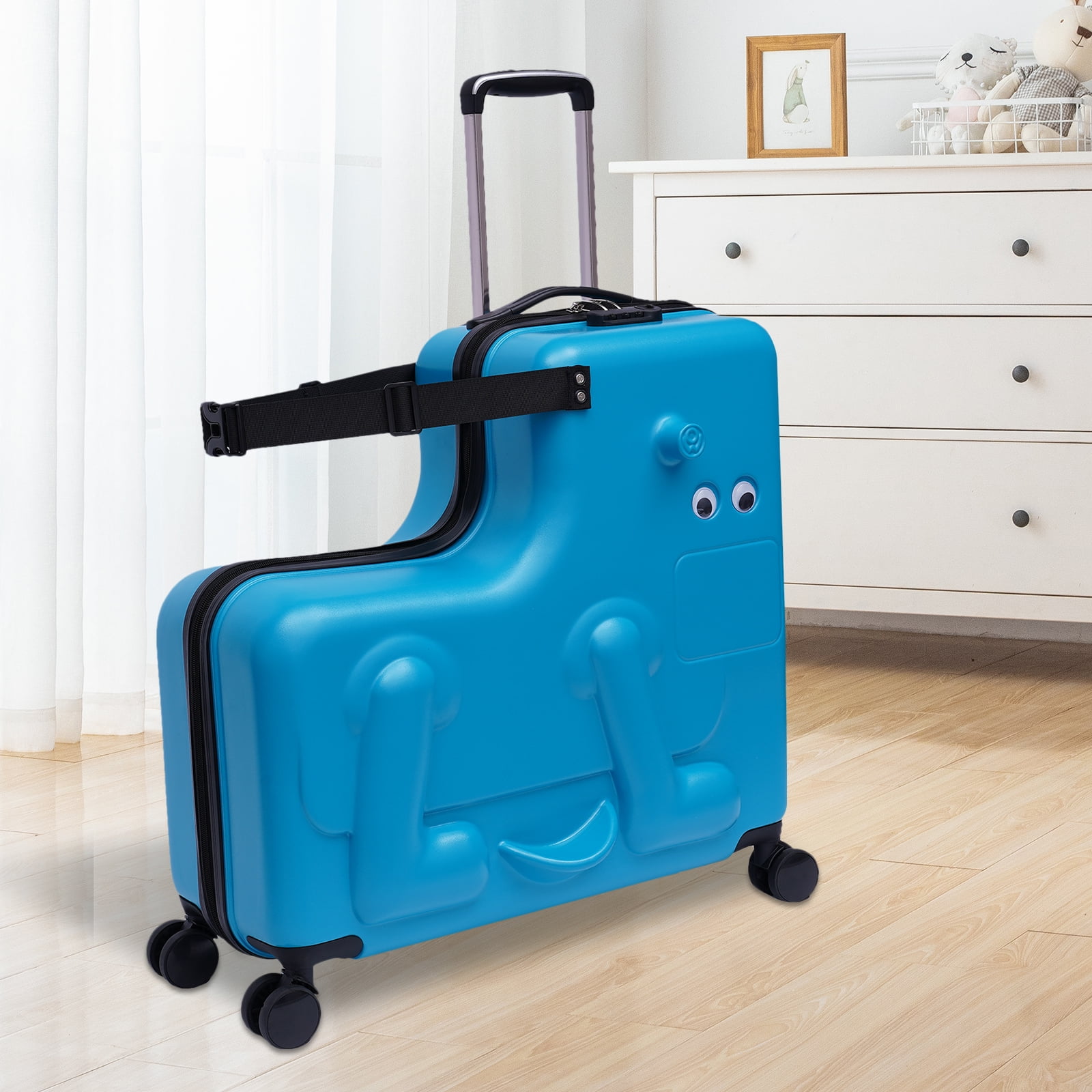 Rideable Trolley Case 20 Inch Children's Ride On Trolley Luggage Kid‘s Luggage Trolley Wheels Boys Girls Scooter Suitcase Children Travel Rideable Funny Suitcase Maximum Load 66 lbs With Lock 