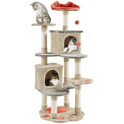 SmileMart 57.5 Tall Cat Tree Paw-Shaped Play Tower for Small/Medium Cats, Beige