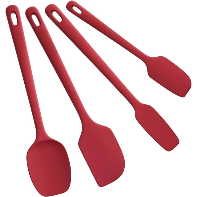 Juego de 4 espátulas de silicona, espátula de goma de grado alimenticio, mango resistente mejorado con agarre ergonómico, resistente al calor hasta 600 °F para utensilios de cocina antiadherentes.