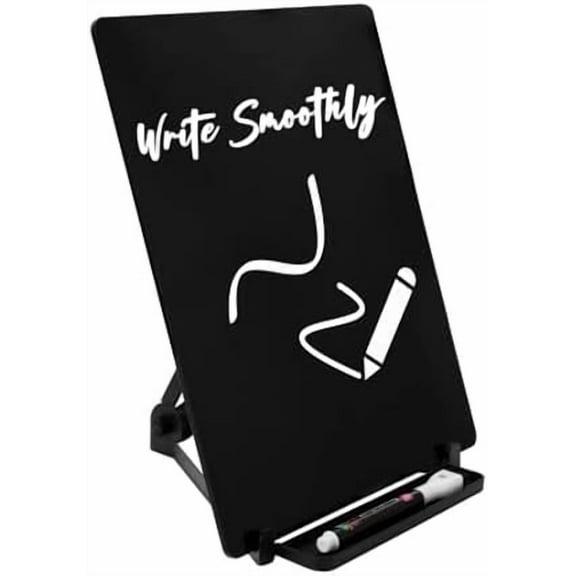 Desktop Black Acrylic Dry Erase Board, Tabletop Whiteboard with Stand, 10" x 11.8" Frameless Acrylic Board with Marker, for Home, School, Office, Black Surface$$Office