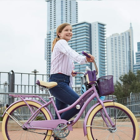 Huffy 24 Nel Lusso Girls' Cruiser Bike, Purple Satin, Age 12  Years ⚠️MISSING PEDALS AND BASKET⚠️