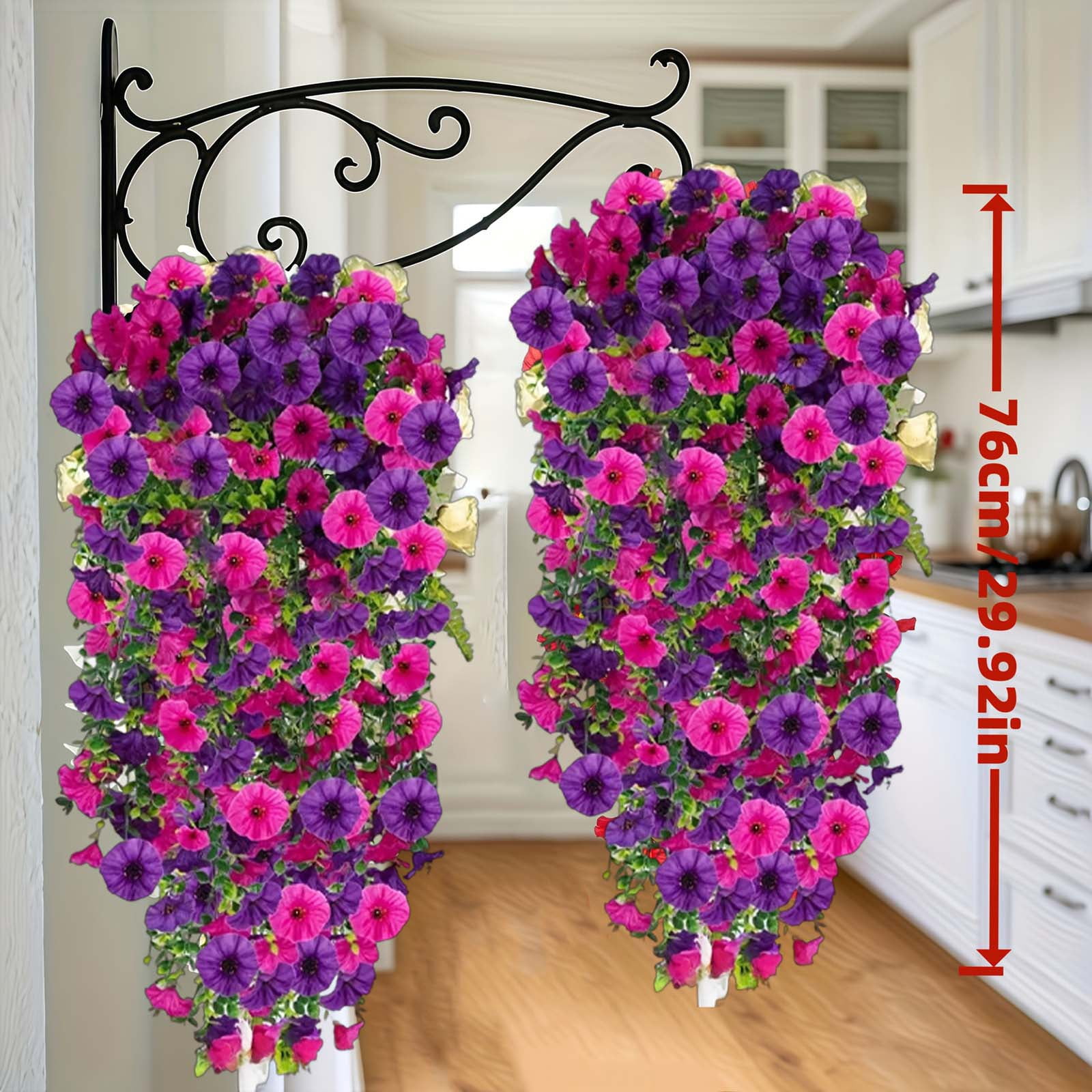30in Artificial Hanging Petunias for Wedding Party, Reusable Faux Hanging Flowers, Fake Trailing Plants for Event Backdrop Garden Party Decor