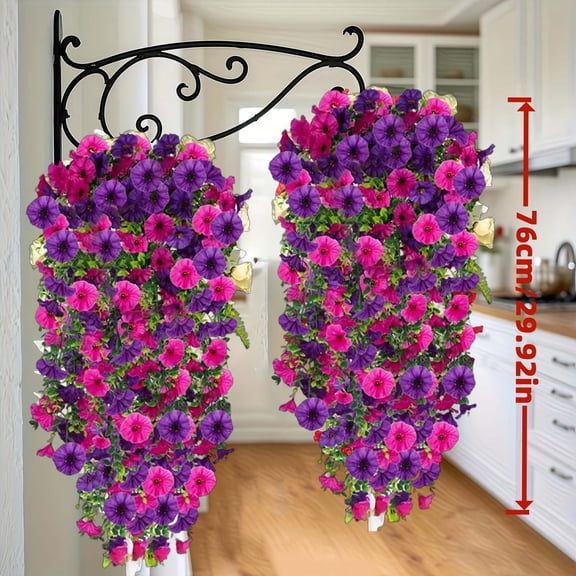 NIRHekf Artificial Morning Glory Hanging Basket, Mixed Color Outdoor Fake Flowers, 29.92 inch