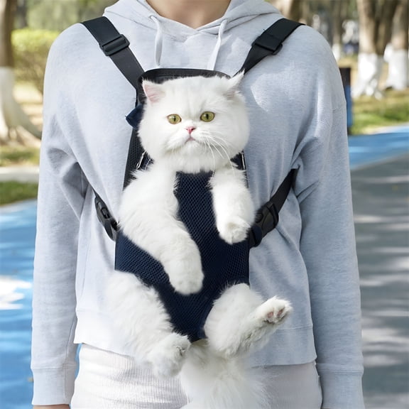 GASTROPOD Cat Backpack Carrier, Mesh Small Cat Carrier Backpack for Medium Small Dog Puppy Kitten Bunny Up to 15Lbs Pet Bag for Travel Walking Hiking Outdoor, Navy