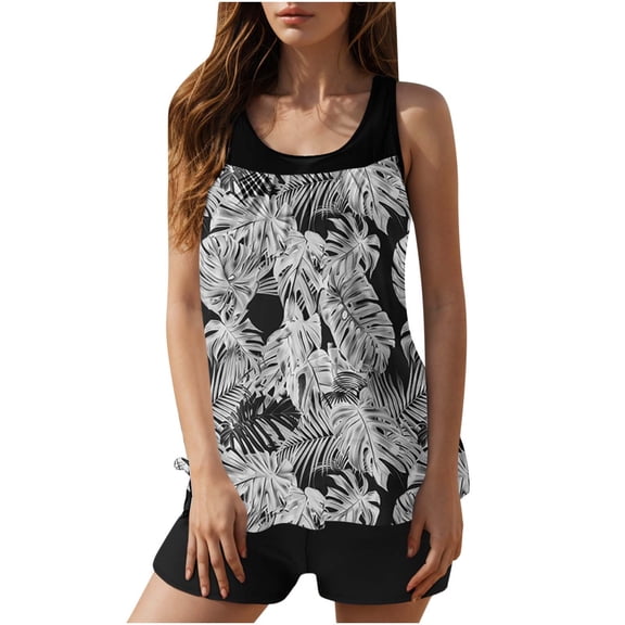 Stamzod Womens Bathing Suits Two Piece Hawaiian Swimwear Tank Tops with Boy Shorts Modest Beach Vacation Swim Suits for Women 2026 Gray G L