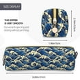 thumbnail image 3 of Rateoe Japanese Water Wave Print Leather Pencil Case with Smooth Zipper, Compact Storage for Writing Tools & Art Supplies, 8.26" x 1.96" x 2.16", 3 of 7