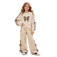 thumbnail image 3 of Linfrsh Little Girl Clothes 2 Piece Outfits Fashion Sweatshirts + Cargo Pants Long Sleeve Tracksuit Fall Winter Clothing Size 8-12 Years (Beige,10-11 Years), 3 of 8