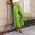 thumbnail image 6 of Women's High Waisted Wide Leg Cropped Pants Casual Drawstring Elastic Waist Capri Pants with Pockets, 6 of 7