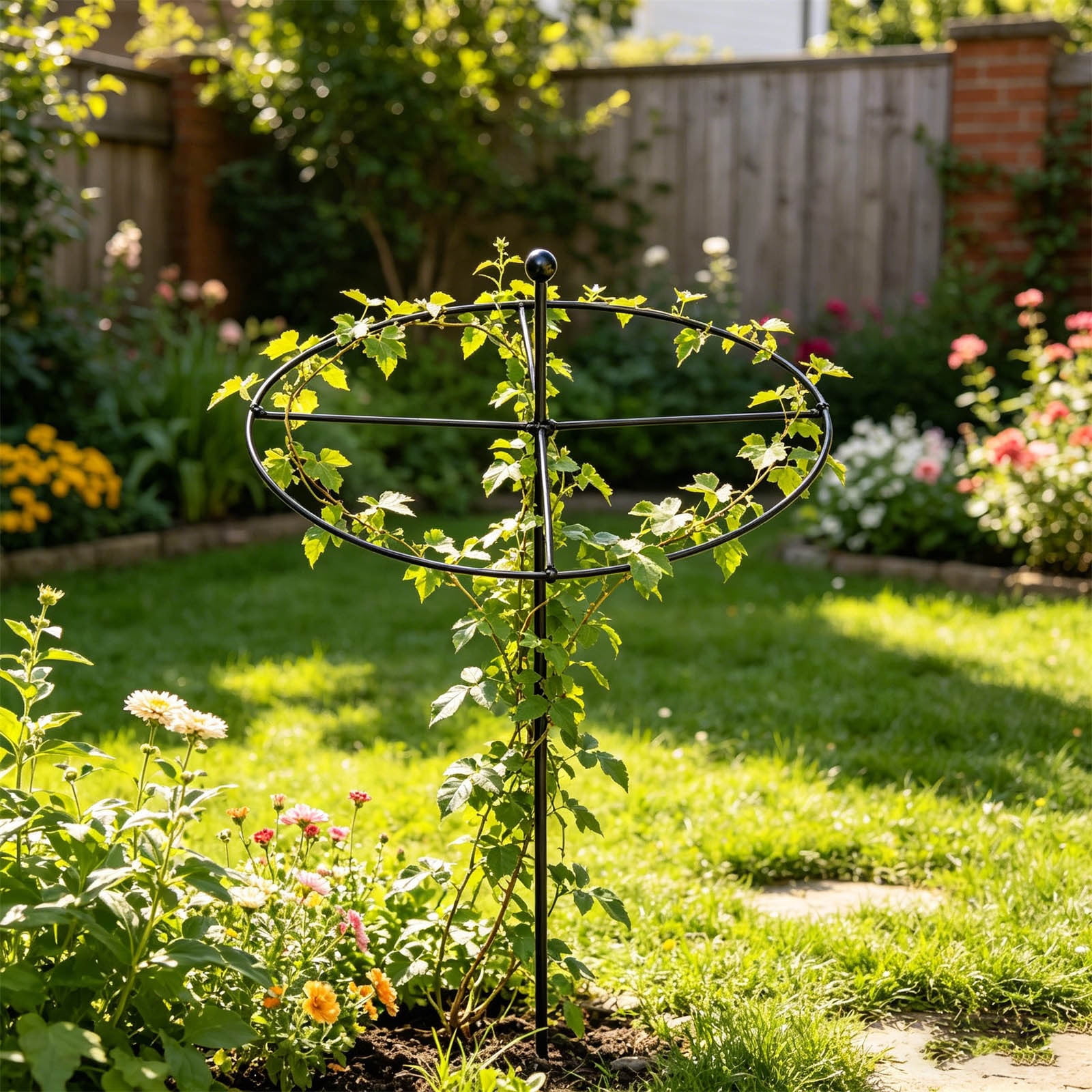 Cadancy Garden Plants Support Stake Round Metal Trellis for Climbing Roses Outdoor Flower Cage Stand Yard Obelisk Tomato Peony Vine Growing Frame Patio Lawn Accessory
