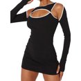 thumbnail image 2 of hirigin Women's Bodycon Mini Dress, Long Sleeve Round Neck Cold Shoulder Hollow Out Club Dress, 2 of 9