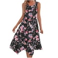 thumbnail image 2 of Ovzne Robes Grande Taille pour Femmes aux Formes Robe Femme Robe à Imprimé Sans Manches avec Poche Ourlet Irrégulier Robe à Col Rond Robe de Printemps Imprimée Liquidation, 2 of 5