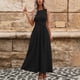 thumbnail image 4 of Vestido de Camiseta Negra para las Mujeres Casual Sólido Cuello Redondo sin Mangas Elegante Suelto Vestido Largo para Cualquier Ocasión, 4 of 5