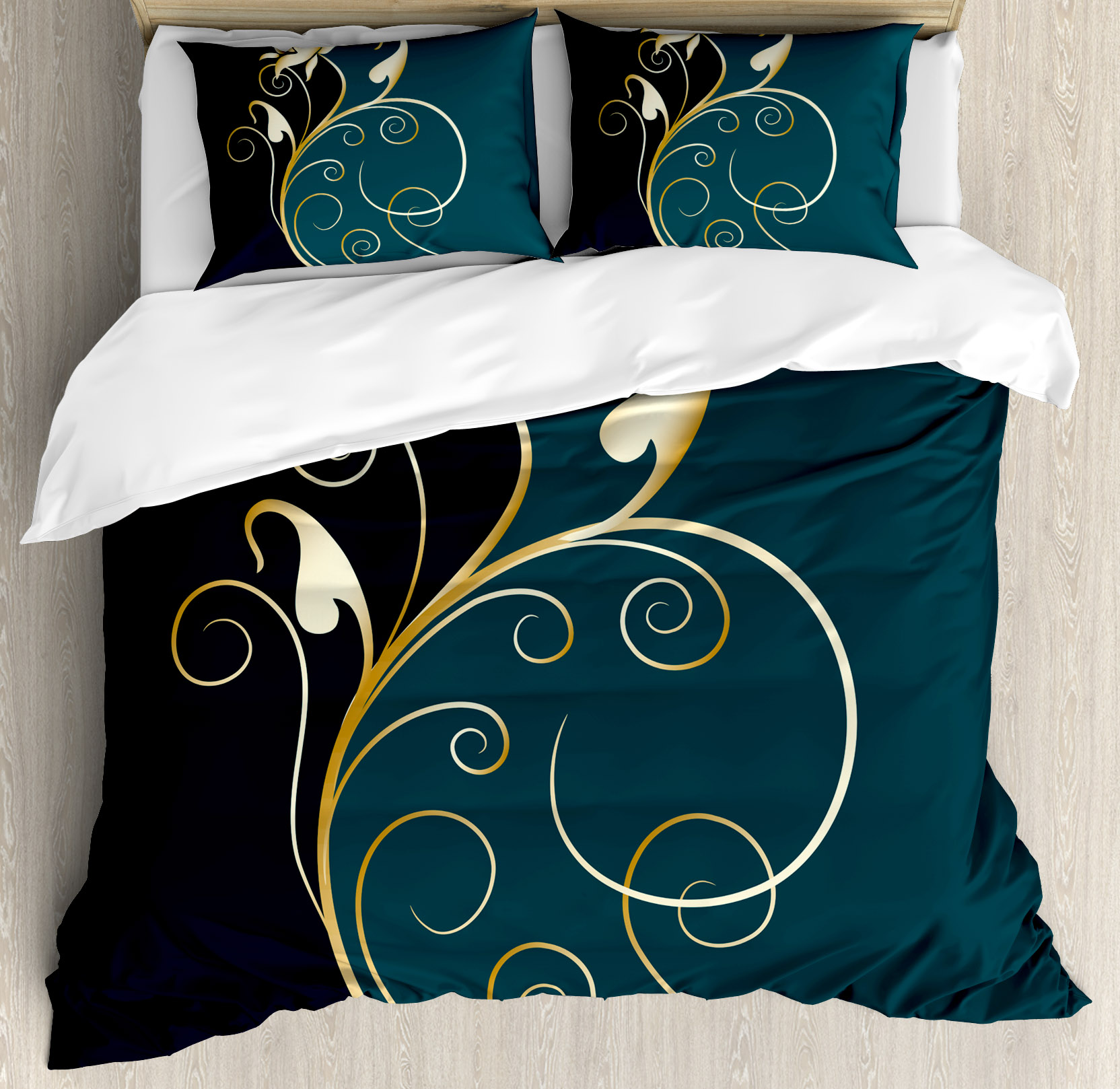 Floral Duvet Cover Set Classic Ornamental Swirled Flower Beauty