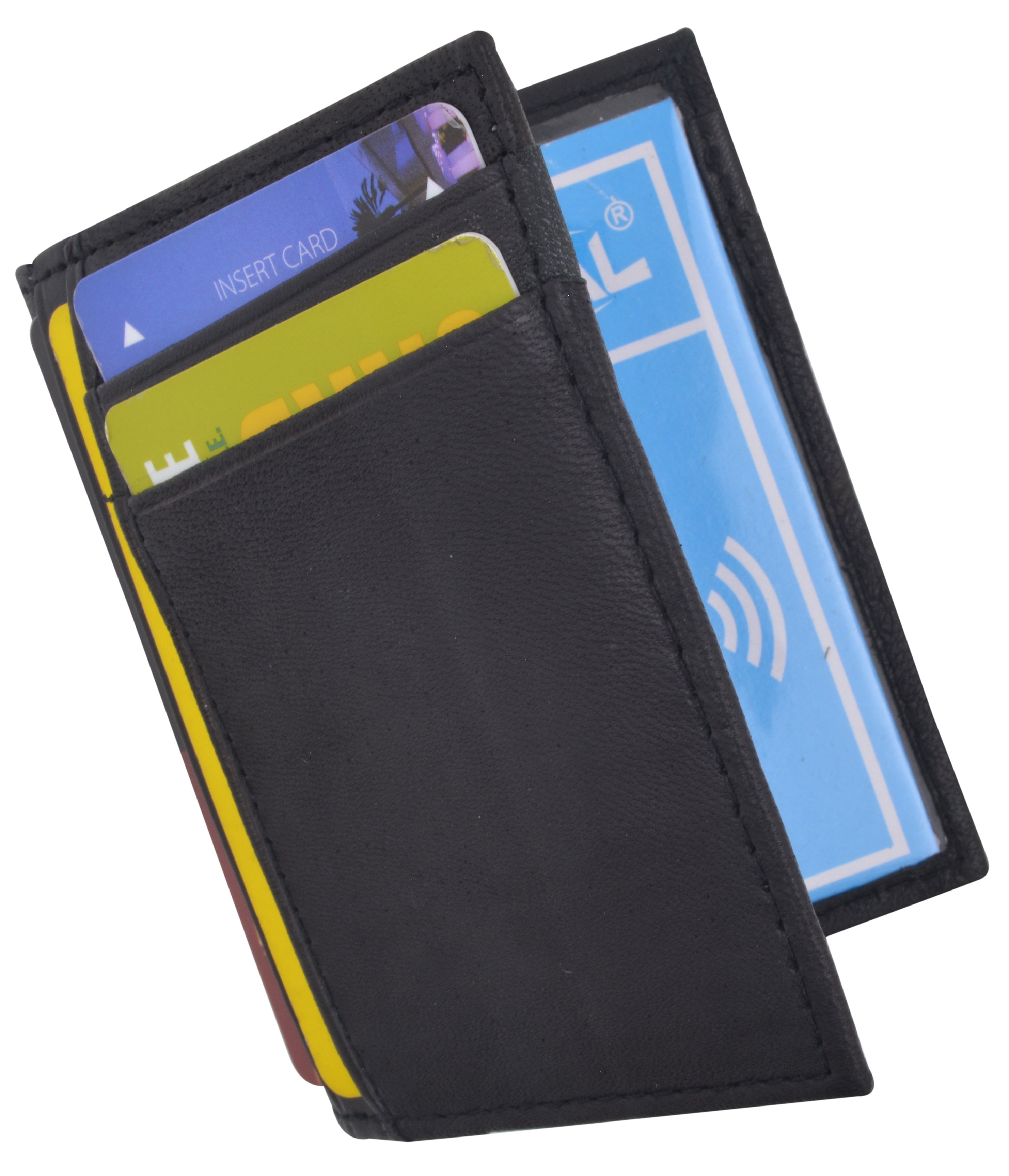 Real Leather Credit Card Holder B/W Front Pocket Wallet RFID Ultra Thin Design
