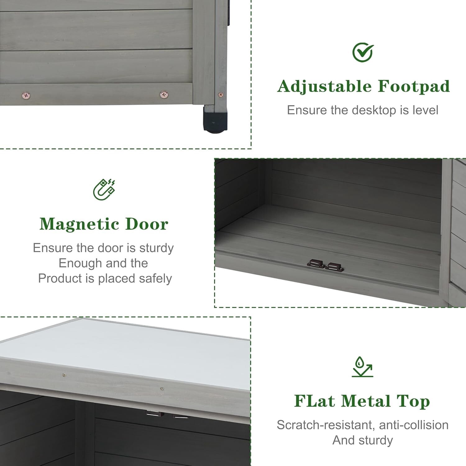 Easy4Home Wooden Outdoor Storage Cabinet with Metal Top Potting Bench Table Garden Workstation, Classic Gray