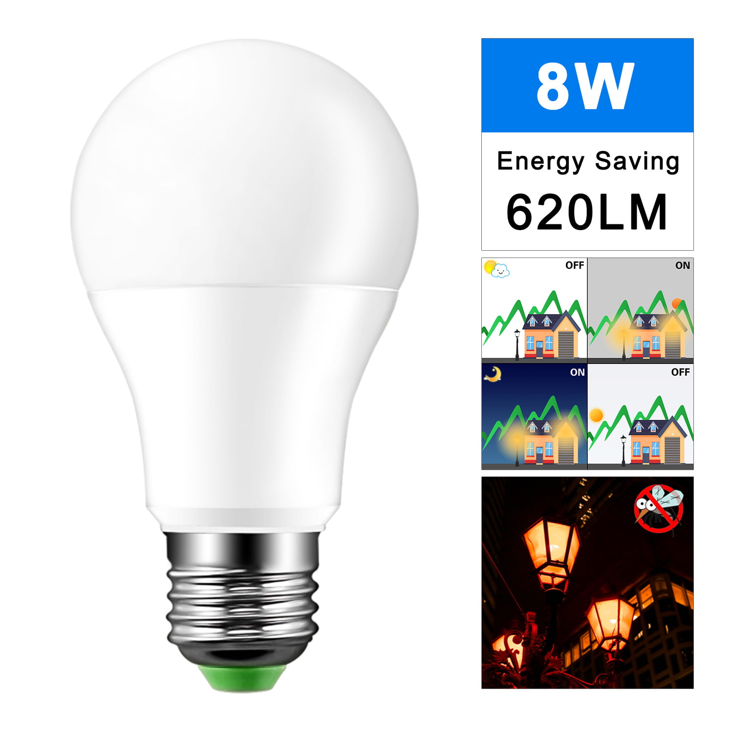 Orange IP42 LED Light Sensor Bulb E27 AC 220V Dusk to Dawn Light Bulb Day Night Light Lamp for Home Lighting - Walmart.com