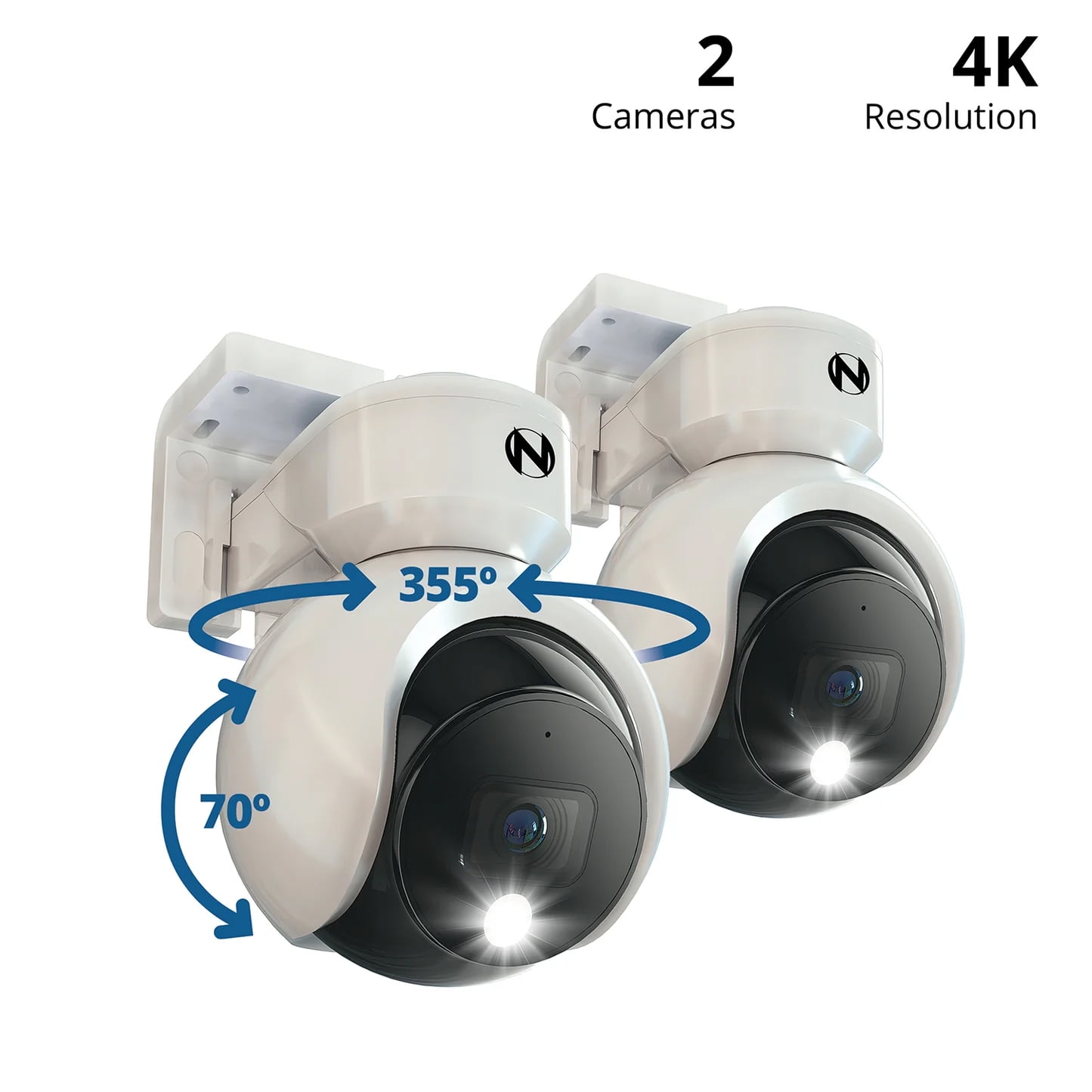 Night Owl Add On Wired Spotlight Pan and Tilt 4K Deterrence Camera with 2-Way Audio - 2 Pack - White