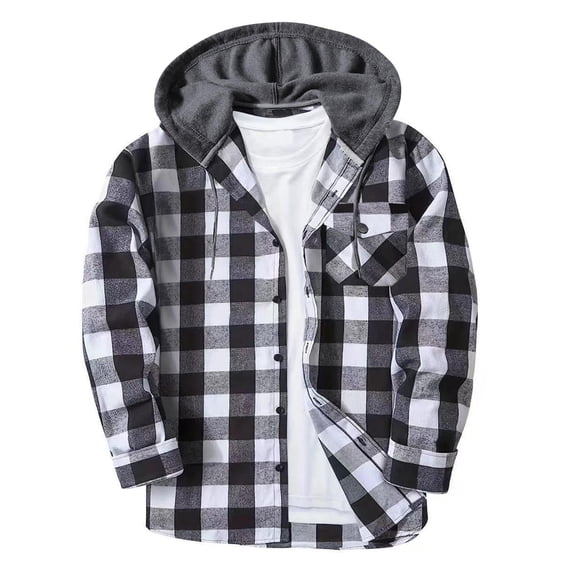 GUZOM Big & Tall Men’s Hooded Flannel Shirt,Gray,Size 3XL,Cotton-Poly Blend,Button-Down with Chest Pocket,All-Season Casual/Outdoor Wear