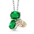 thumbnail image 2 of Gem Stone King 925 Silver and 10K Yellow Gold Green Nano Emerald and Peach Morganite Pendant Necklace for Women (1.85 Cttw, Oval 8X6MM, 7X5MM and 6X4MM, Gemstone May Birthstone, with 18 inch Chain), 2 of 4